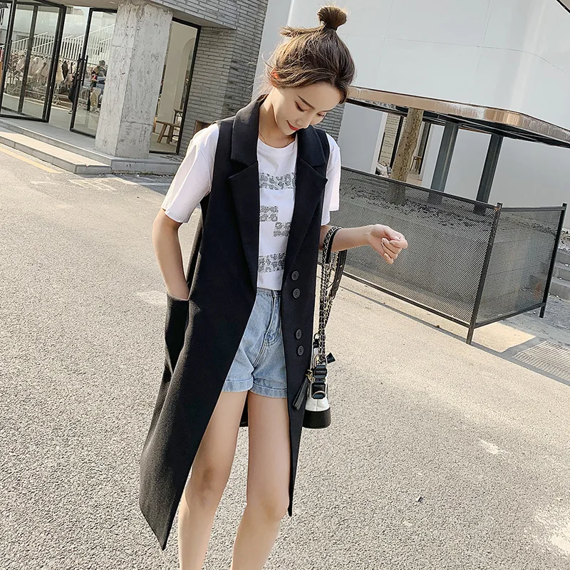 Женский Повседневный жилет однотонный модный длинный черный лаконичный