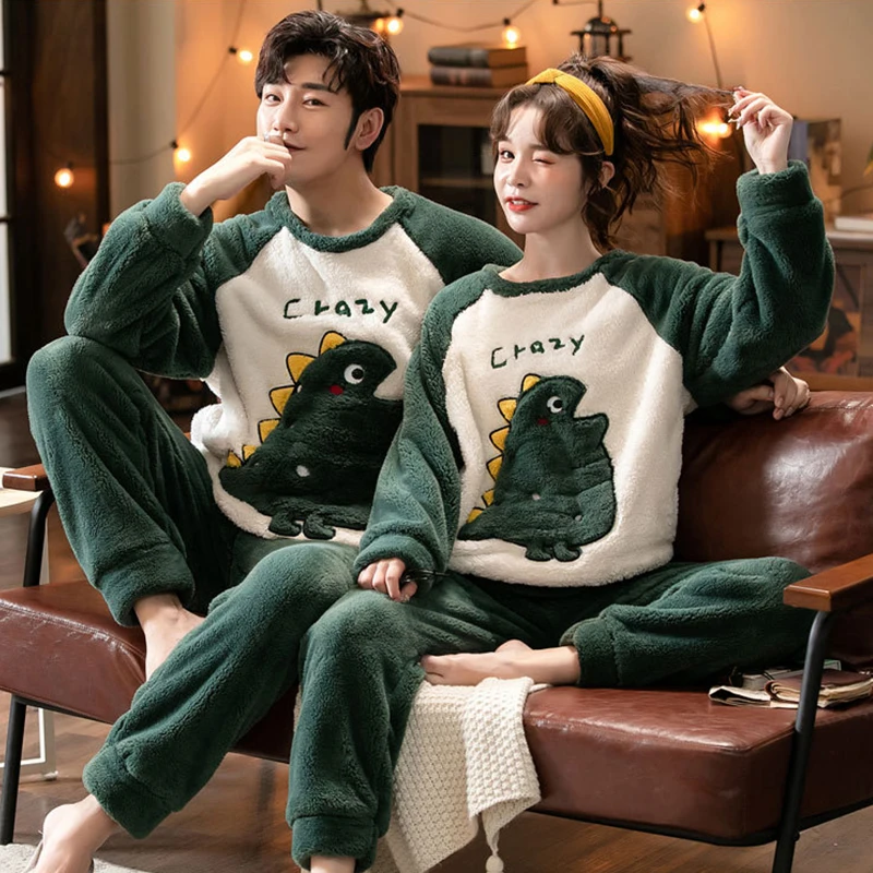 

Winter Girls Pajamas Set Flannel Long Sleeve Pyjamas Women Cartoon Dinosaur Sleepwear Warm Clothes Casual Sleep&Lounge Pyjamas