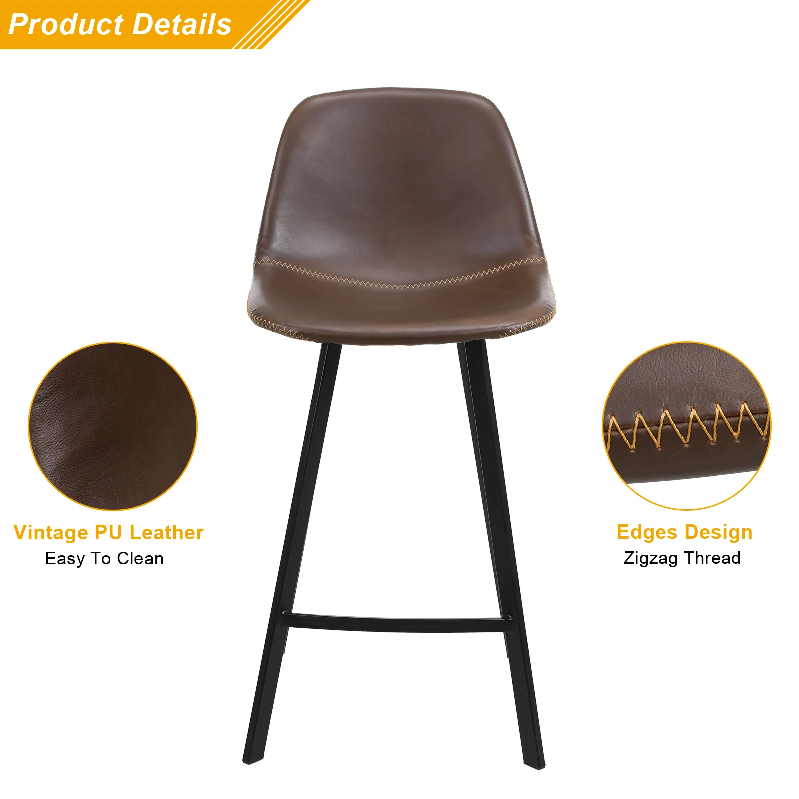 

[USA READY STOCKFCH 2pcs Wrought Iron Bar Stool With Curved Feet, Medium Height 46*36*91cm Dark Brown N101