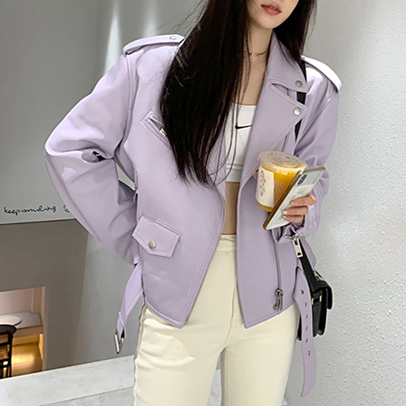 Куртка женская короткая из мягкой искусственной кожи Повседневная Уличная