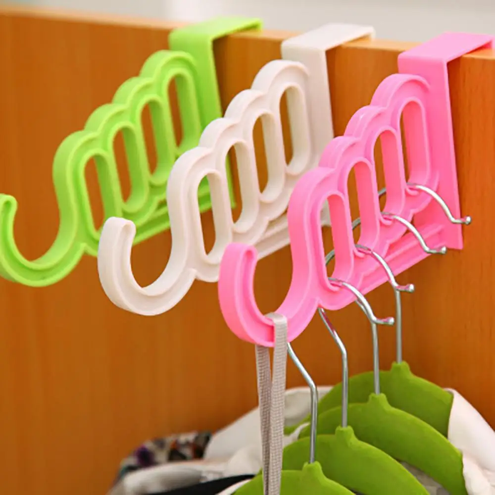 

Multi-Function Home Accessories Foldable Clothes Hanger Drying Rack 5 Hole Suit Bathroom Door Plastic Organizer