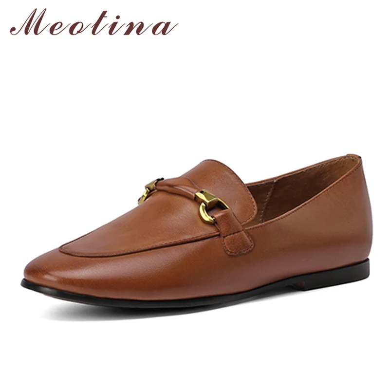 

Женские лоферы Meotina, Повседневная Коричневая обувь из овчины с круглым носком и металлическим украшением, весна-осень