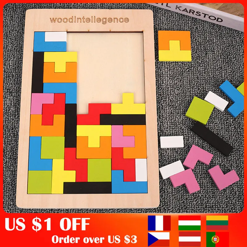 

Educational Wooden Jigsaw Puzzle Blocks Math Toys Colorful 3D Tetris Game Preschool Children Educational Toys