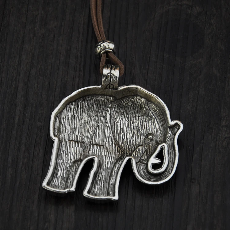 Очаровательное длинное ожерелье Miao ручной работы с серебряным слоном цепочка