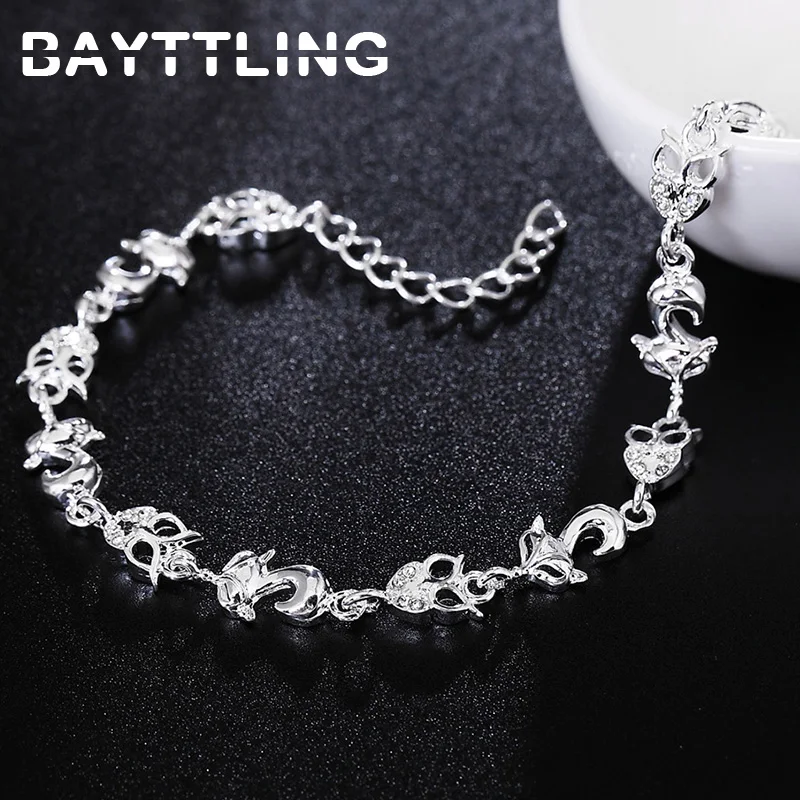 

BAYTTLING Silver Color 8 Inch AAA Zircon Fox Pendant Bracelet For Woman Fashion Luxury Wedding Jewelry Gift