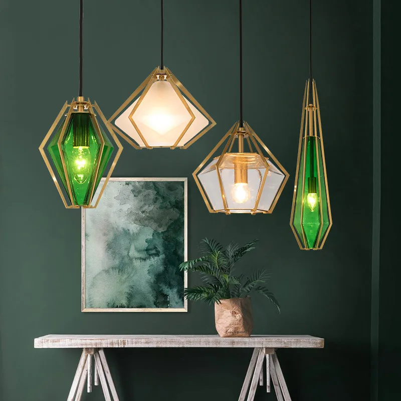 Геометрические подвесные светильники из алмазного стекла столовая современная