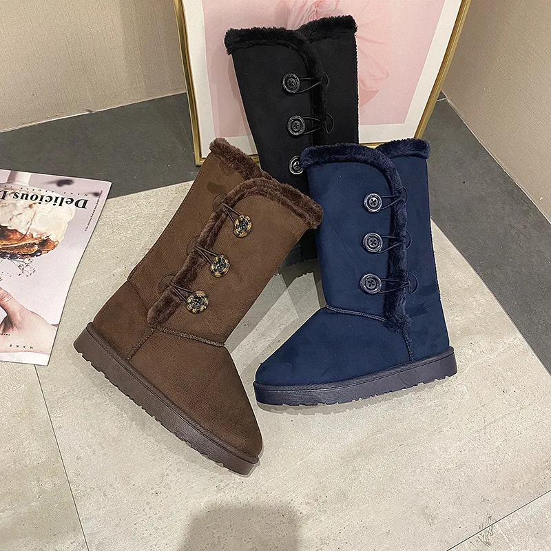 2021winter boots women shoes woman leather fur button knee thigh high long australia snow shoes women boots big size black red