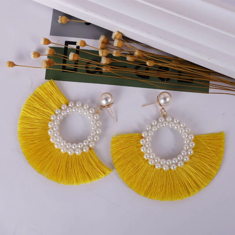 

HOCOLE Fashion Ethnic Long Tassel Earrings For Women Statement Geometric Pearl Fringe Pendant Dangle Earring Ladies Boho Jewelry