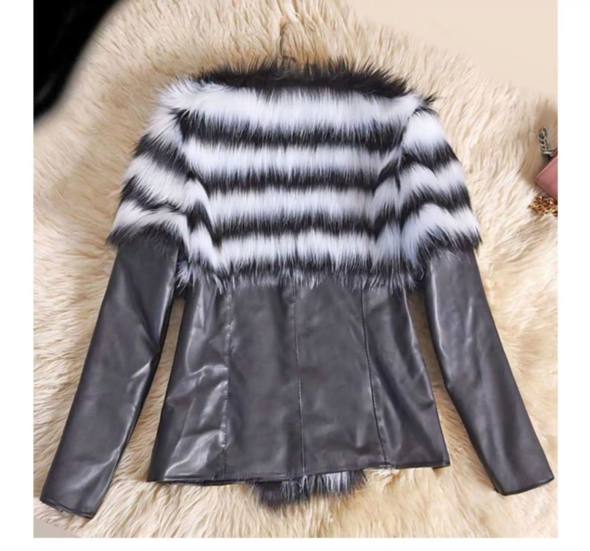 European American Copy Fur Outwear Women's Autumn Winter New Street Imitation Leather Jacket Women Copy Fur Jacket B12