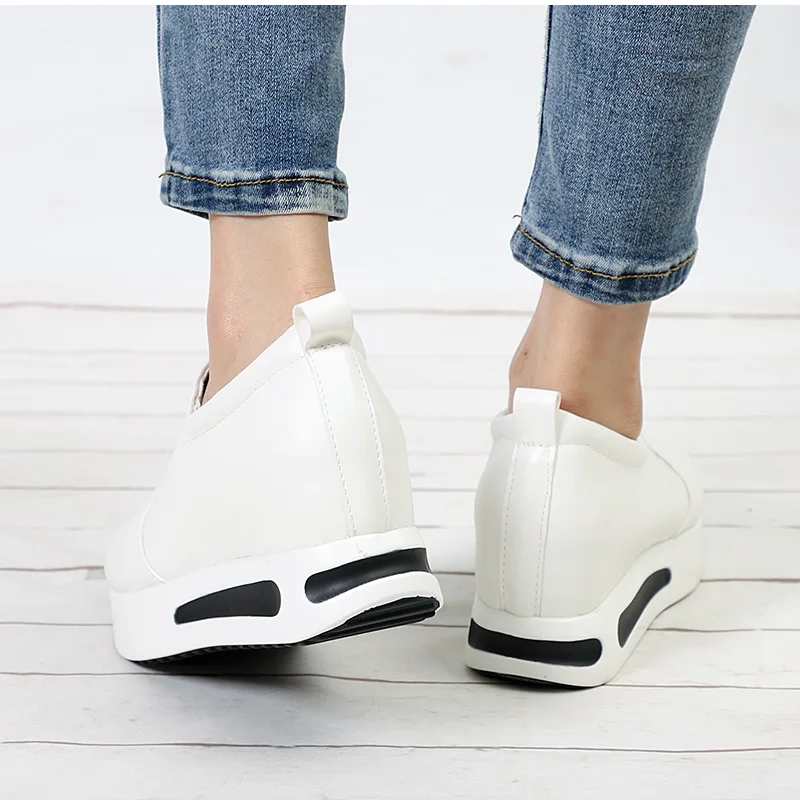 

Women Creepers Spring Increasing Height Shoes Casual Slip On Moccasins Platform Wedge Heel Fashion Elastic Band Footwear