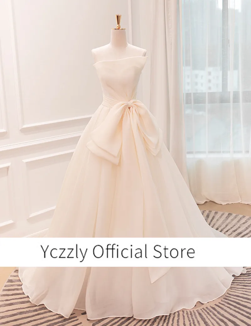 

Elegant Asymmetrical Sweetheart Neckline Ball Gown Organza Satin Wedding Dress With Big Bow Long Women Robes De Mariage YW322