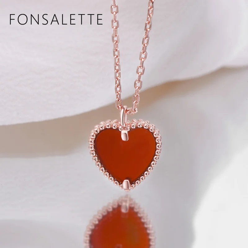 

Tiny Onyx Heart Necklace Sterling Silver Dainty Red Onyx Love Heart Pendant Necklaces for Women Girls Love Gift for Her