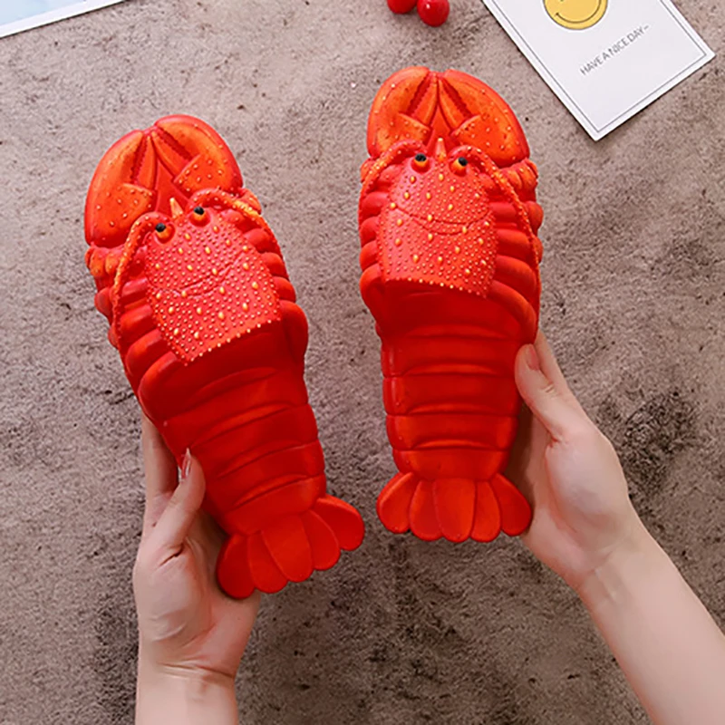 Шлепанцы для влюбленных мультяшный лобстер открытый носок сланцы Нескользящие