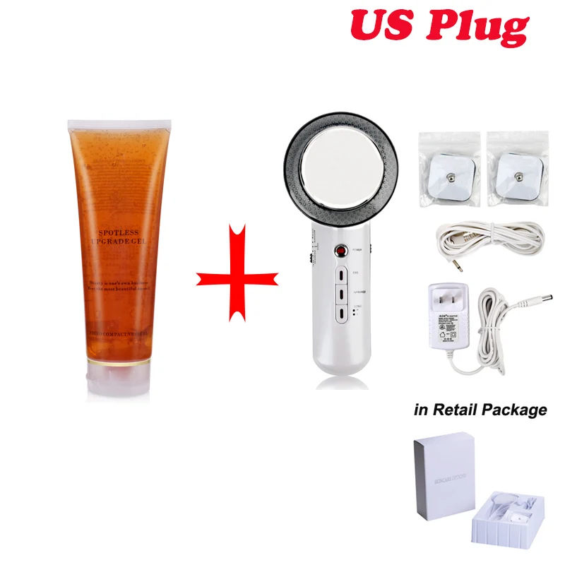 US Device and Gel Ультразвуковая кавитация, массажер для похудения, сжигание жира, потеря веса, EMS, инфракрасная терапия, машина для красоты лица, устройство для похудения - Цвет: US Device and Gel