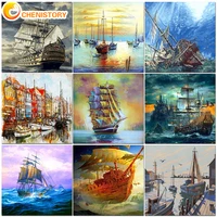 chenistory ship landscape oil painting by numbers adults diy kits handpainted on canvas with framed picture coloring by number
