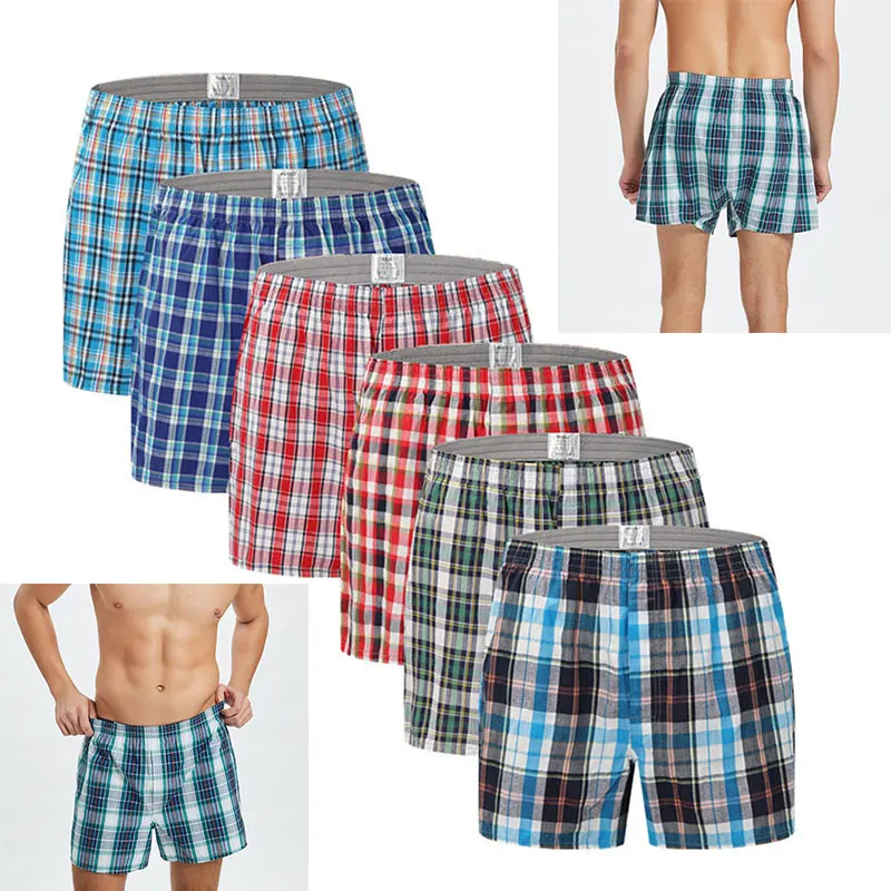

1pcs Mens Underwear Boxers Shorts Casual Cotton Sleep Underpants Quality Plaid Loose Comfortable Homewear Striped Arrow Panties