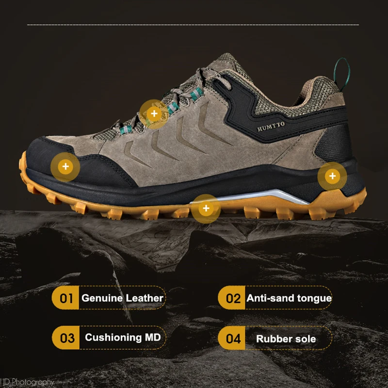 Мужские кроссовки из натуральной кожи на шнуровке Нескользящие для туризма |