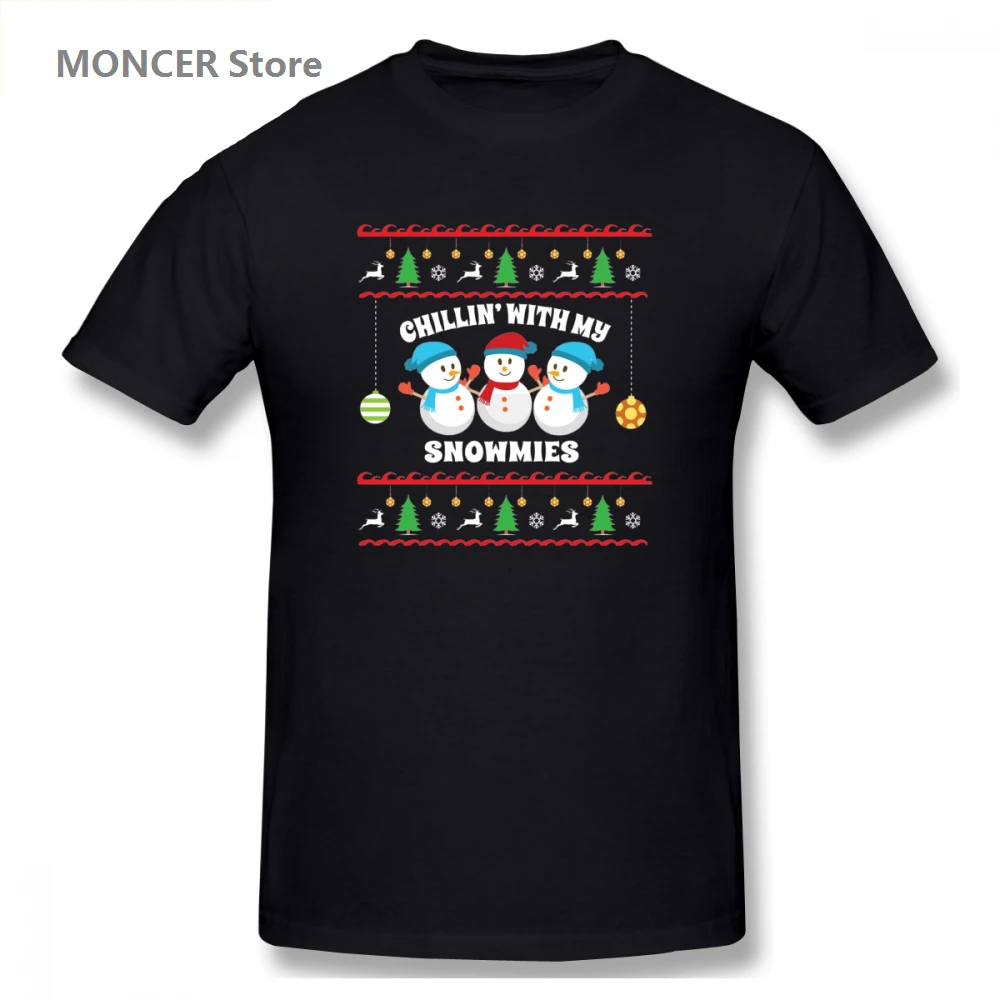 

funny Chillin With My Snowmies Ugly Christmas Sweater Sty Men's Basic Short Sleeve T-Shirt Many colors casual t-shirts European