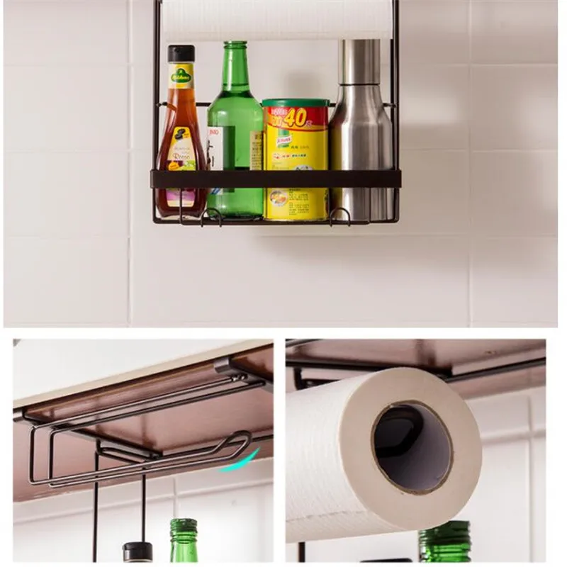 Полка для хранения приправ домашний кухонный держатель бумаги органайзер посуды