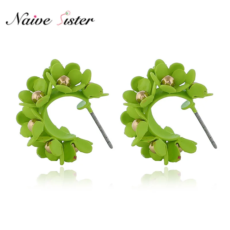 Милые серьги-гвоздики с цветами для женщин розовый зеленый белый цвет модные
