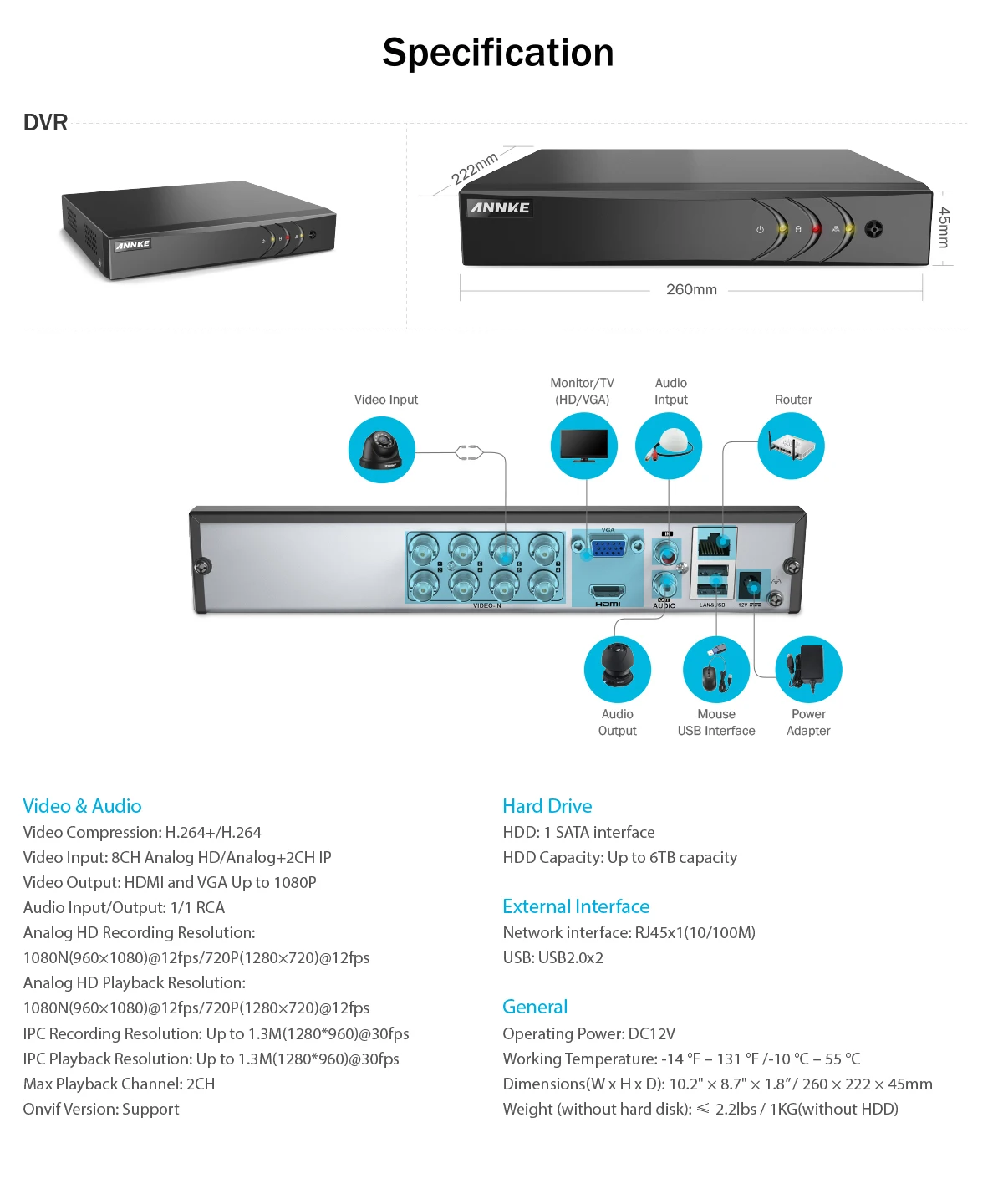 ANNKE 1080P CCTV камера DVR система 8 шт Водонепроницаемая 2.0MP HD-TVI черная купольная камера s домашний комплект видеонаблюдения Обнаружение движения