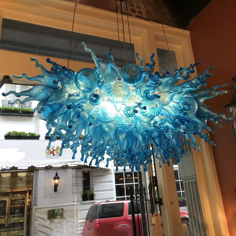 

Blown Glass Chandelier Light Blue Glass Chandelier Lighting 32 Inches Wide LED Pendant Hanging Lamp Living Room Bedroom Lights