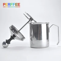 manual milk frother stainless steel hand pump creamer double mesh coffee milk foam frothing pitcher froth maker jug 400800 ml