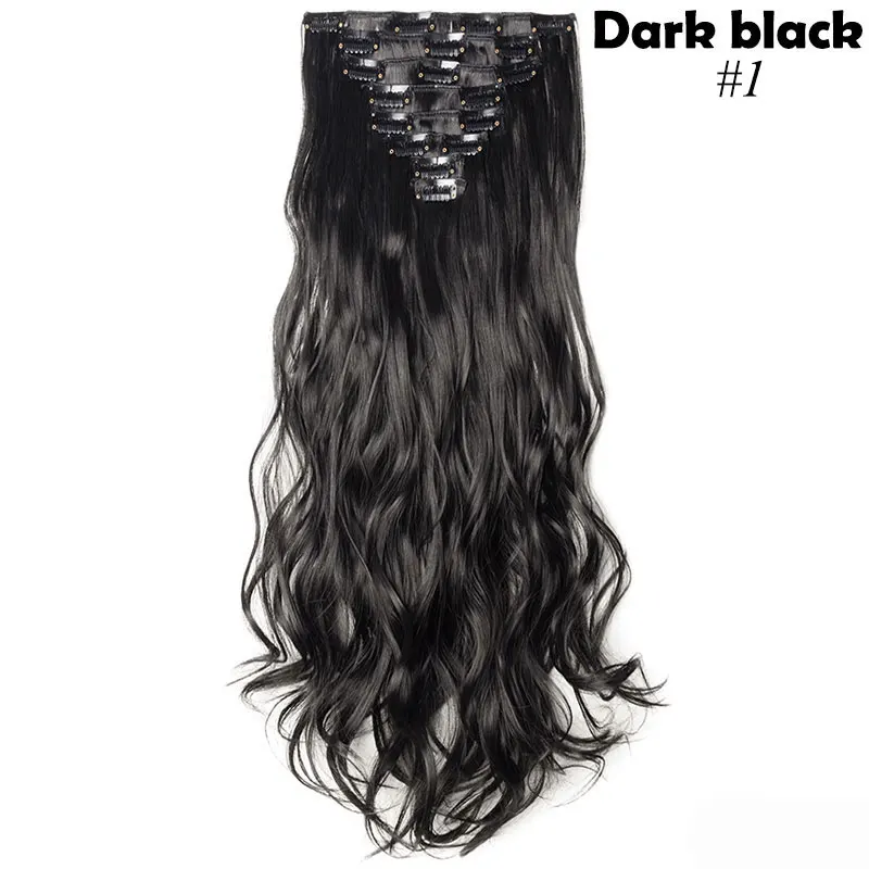dark black S-noilite 8 шт./компл. 24 дюйма длинные модное прямое 17 видов цветов Синтетические накладки для волос на чёрный; коричневый цвет красного вина Рыжий набор для самостоятельного использования для женщин - Цвет: dark black