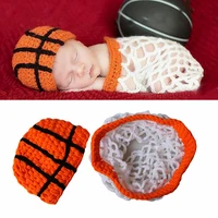 cute newborn photography prop crochet knitted handmade hat basketball net sleeping bag set