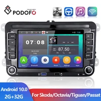 Podofo din Android 10 0 Car Radio GPS WIFI Car Multimedia Player For Golf Polo Tiguan Passat b7 b6 SEAT leon Skoda Octavia