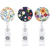 flower pattern retractable badge reel easy pull work card clip lanyard for company staff employees pass card holder accessories
