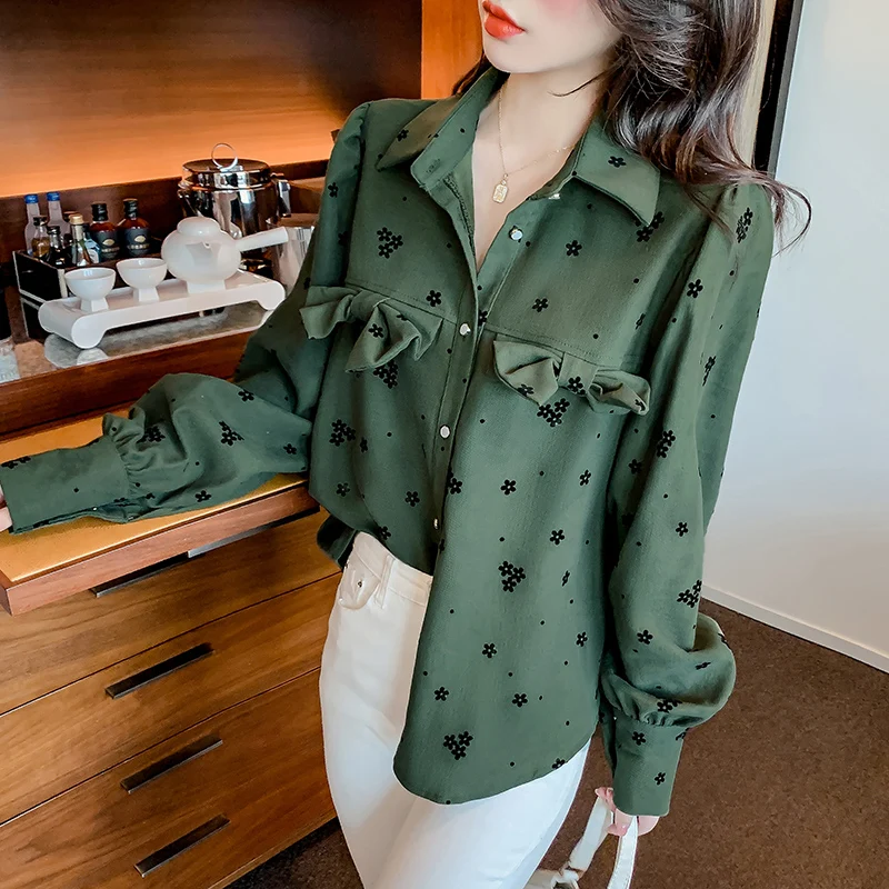 

Print Women's Blouse Polo Girl's Shirt Summer Long Sleeve Top Casual Loose Fashion Clothing Lady Spring Houthion