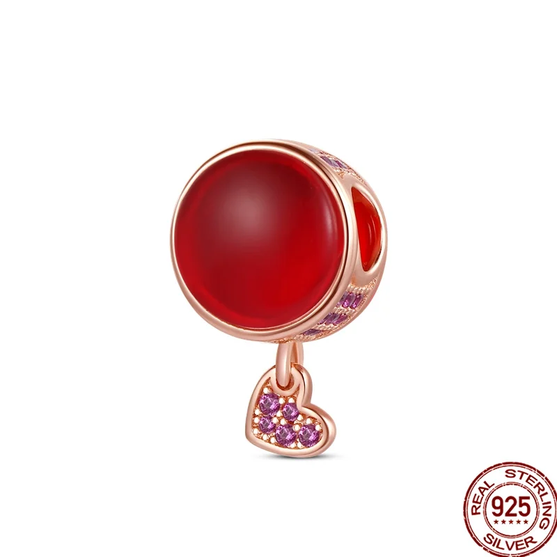 

Женский браслет pandora, красный браслет из серебра 100% пробы с бусинами в форме сердца, 925