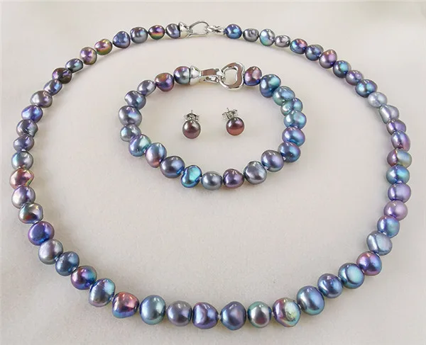 

Комплект из колье, серёг и браслета, 8-9 мм