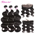 Бразильские волнистые пучки с застежкой, 3 пряди с 13*4 кружевными фронтальными человеческими волосами, накладные волосы, не Реми, джазовая звезда