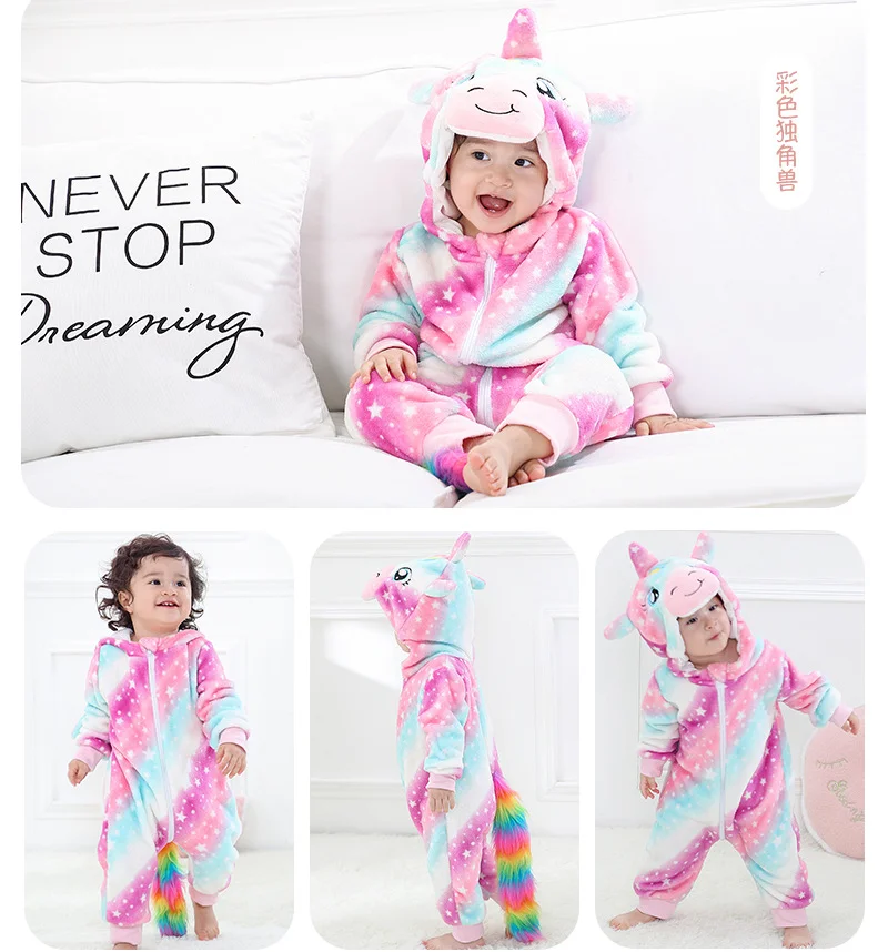 Monos de dibujos animados para beb&eacute;, pijama de unicornio Kigurumi, monos de invierno para ni&ntilde;o, disfraz de Animal, mono de conejito-3