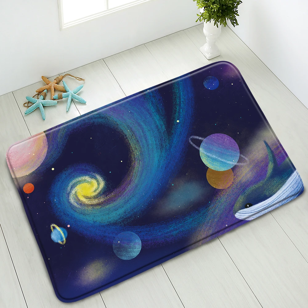 

Non-Slip Bath Mat Hand-Painted Illustration Starry Sky Deer Indoor Home Carpet Bedroom Kitchen Doormat Welcome Mats Washable