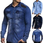 Модная Джинсовая рубашка с лацканами, мужская повседневная хлопковая джинсовая рубашка с длинным рукавом, топы