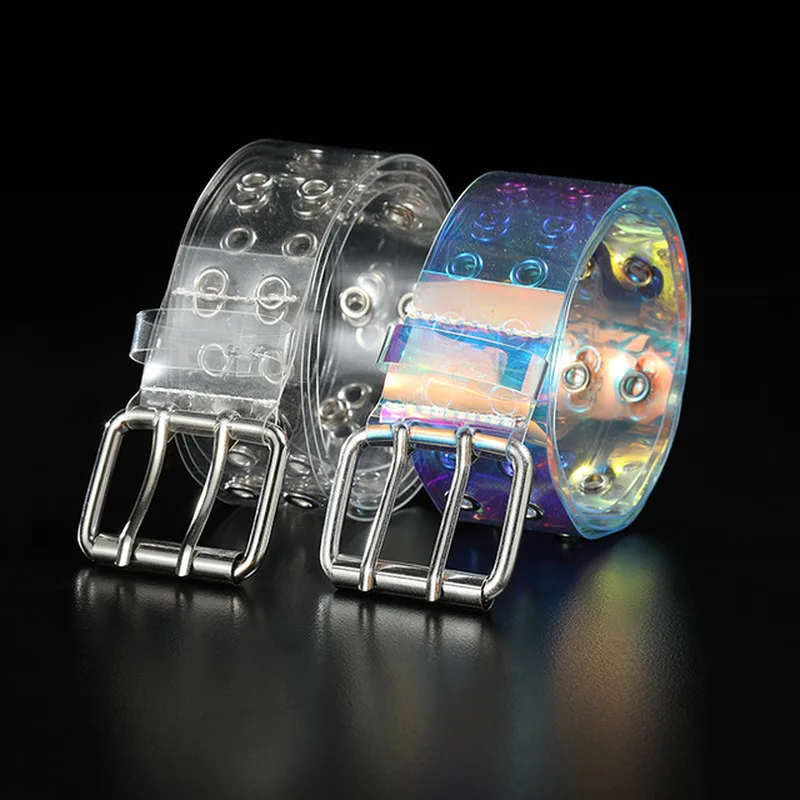 1 шт. двухрядный прозрачный ремень из ПВХ для женщин модный с пряжкой в стиле хип