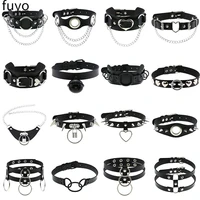 2021 new sexy goth black pu leather choker necklace women chain necklace punk pendant jewelry collier party accessories gift