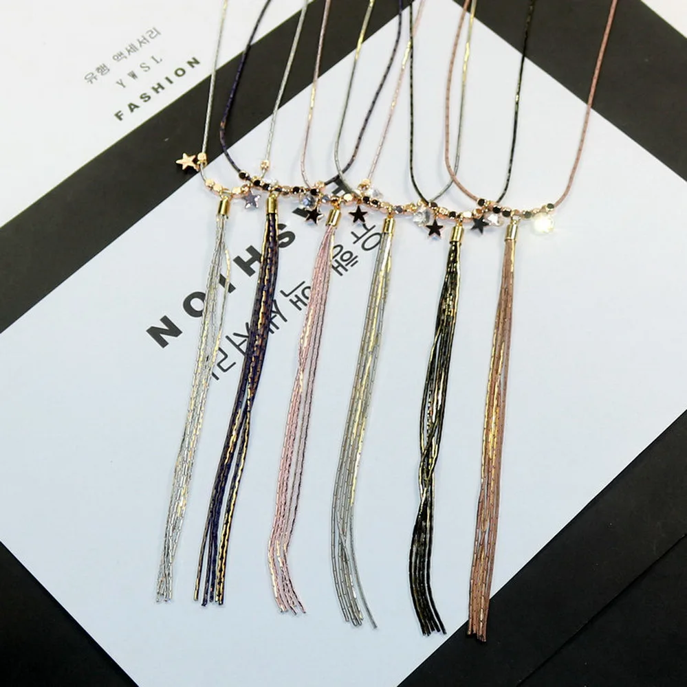Длинная цепочка с подвеской кисточкой ожерелье для женщин звезда золотые