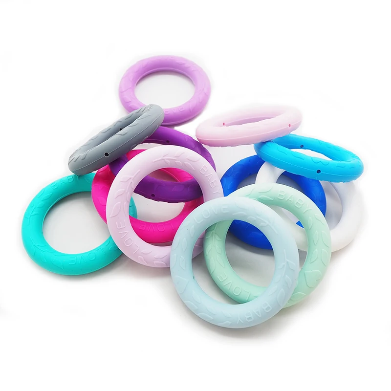 Chenkai-mordedor de anillo de silicona masticables, colgante en forma de O, sin BPA, para alisado infantil, juguete sensorial, accesorios, 10 Uds.-1