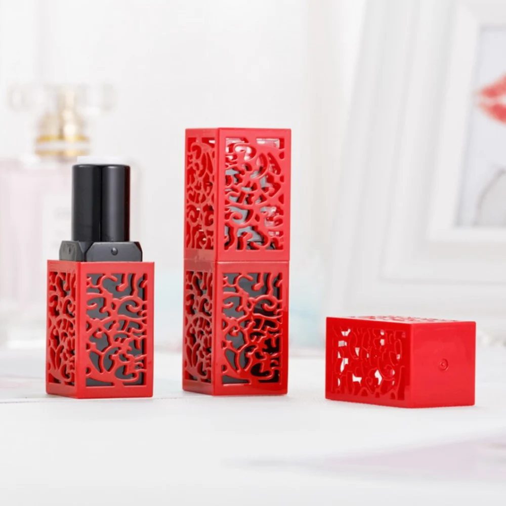 

3d Chinese Style 12.1mm Retro Hollow Lipstick Tube New Square Lip Balm Container Plastic Cosmetic Lip Beauty Packaging Bottle