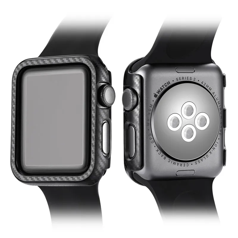 Углеродное волокно Экран протектор чехол для Apple Watch 42/38/40/44 мм Совместимость для наручных часов iwatch серии 5/4/3/2/1 защитный бампер чехлы