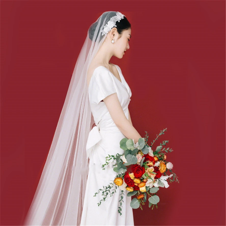 Фата Женская длинная в винтажном стиле вуаль для невесты свадьбы Белый/цвет