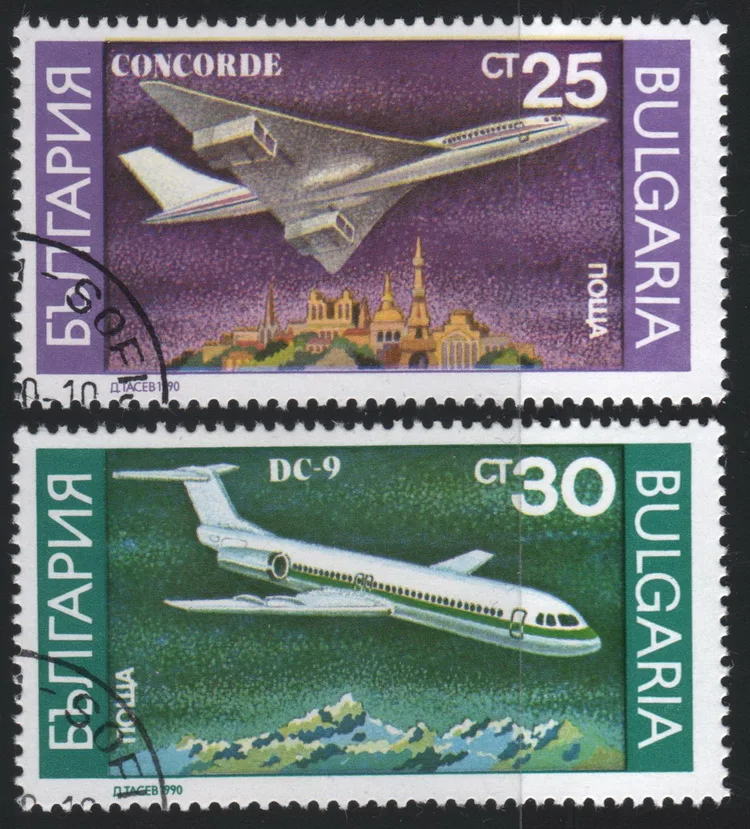 

2 шт./компл. печати почты Болгарии 1990 самолета использованные почтовые марки для коллекционирования