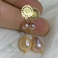 color baroque pearl earring 18k gold ear drop dangle women jewelry cultured aaa classic real party