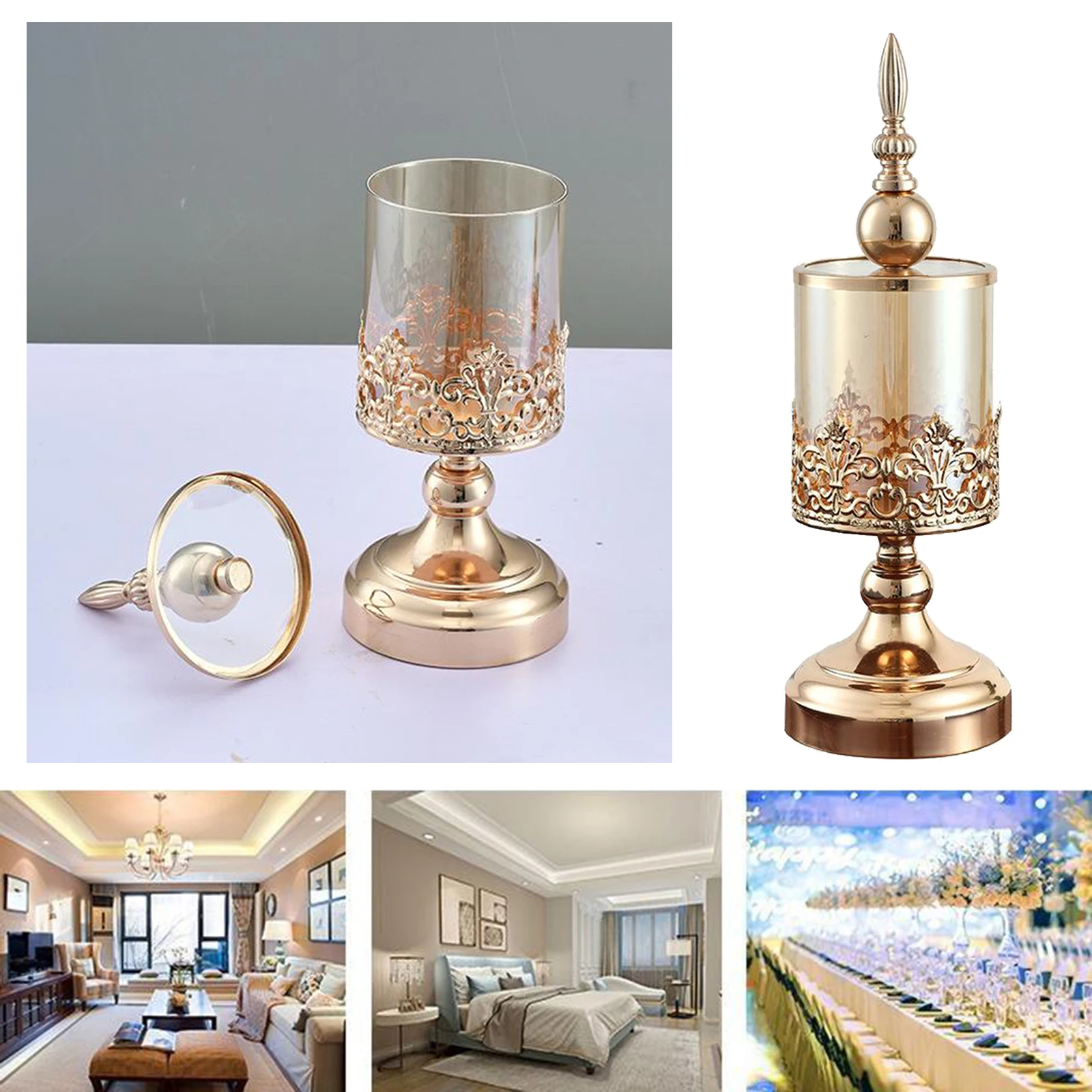 

Gold Candle Holder, Metallic Pedestal Glass Centerpiece Base for Wedding Party Home Fireplace Mantel Decoration