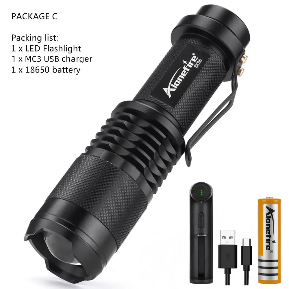 Package C Alonefire SK98 L2 светодиодный фонарик портативный мини-фонарик с зумом водонепроницаемый фонарь - Испускаемый цвет: Package C