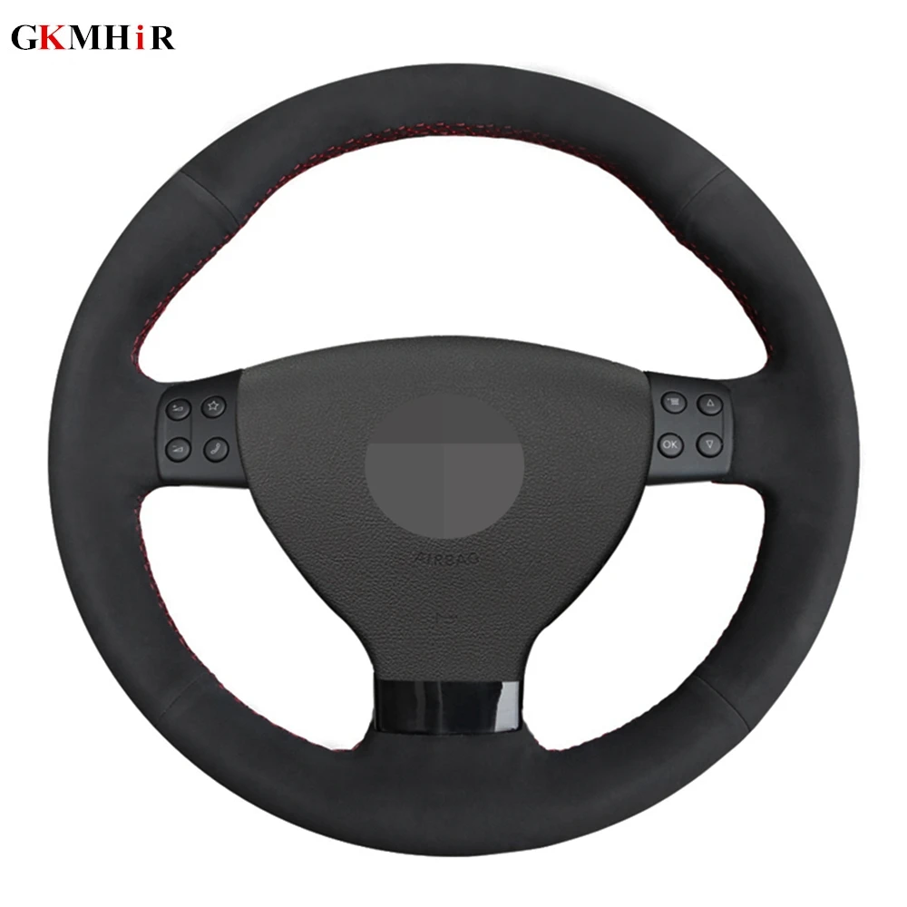 

Hand-stitched Black Genuine Leather Suede Car Steering Wheel Covers Wrap For Volkswagen VW EOS MK5 2005 2006 2008